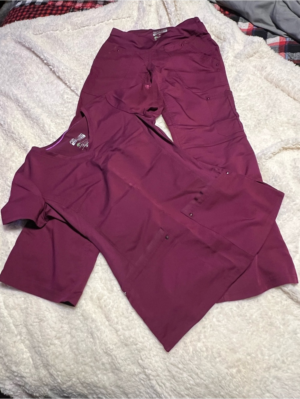 Women’s V-Neck Scrub Top & Straight Leg Cargo Pants - Wine
